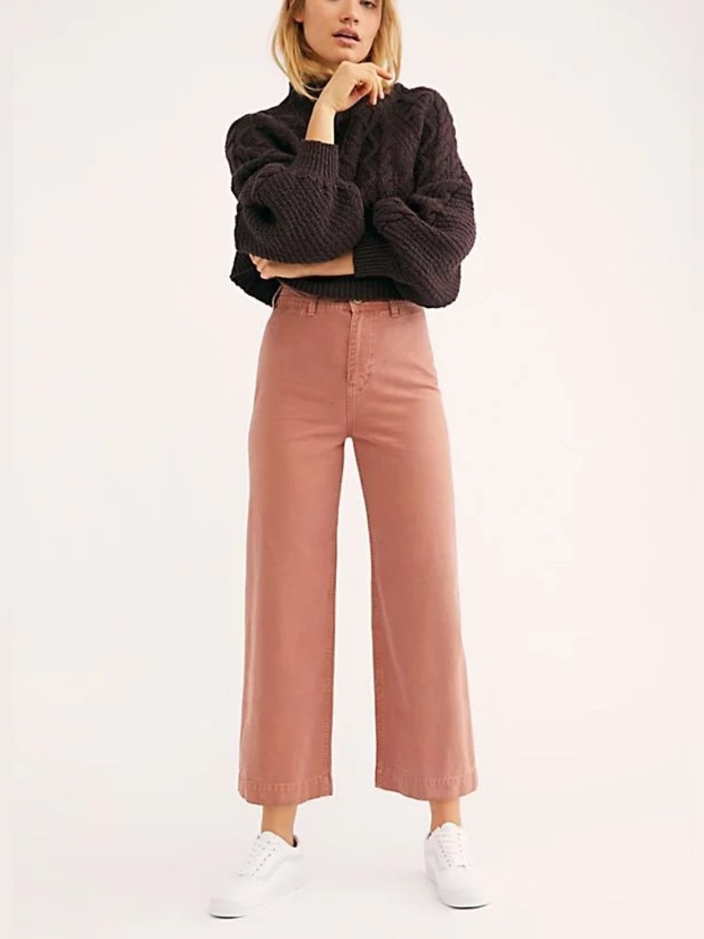 WE THE FREE PEOPLE Wide Leg Cropped Pants Sz 25 Patti Twill Dusty Rose Pink